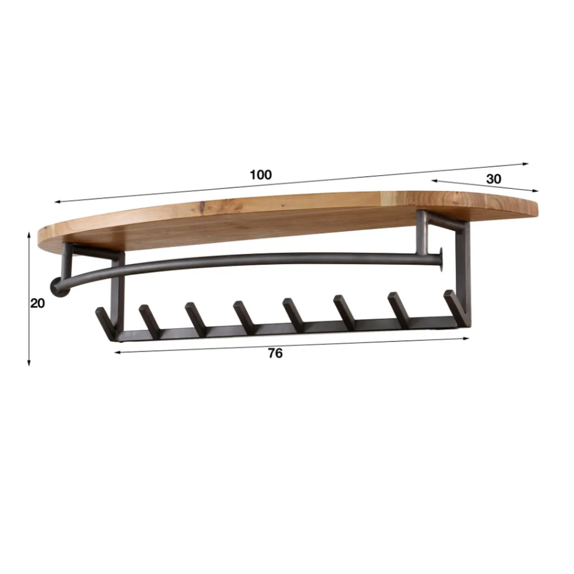 Afgeronde kapstok met houten plank - Santa Round 8