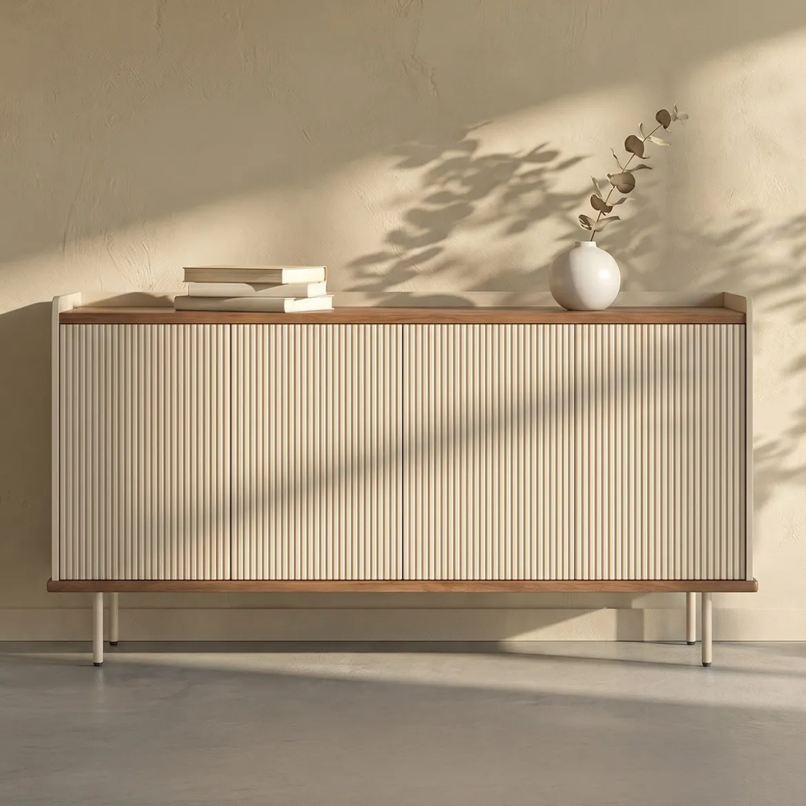 Beige dressoir met ribbels - Bodio Kaze