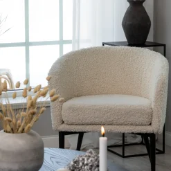 Beige teddy fauteuil zwarte poten - Lavis Fluffy