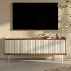Beige TV meubel met ribbels - Bodio Kaze