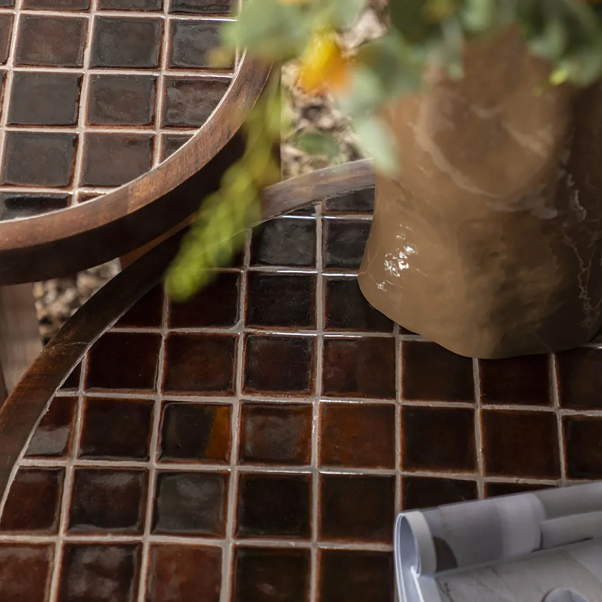 Bijzettafel hout met tegeltjes - By-Boo TiledUp