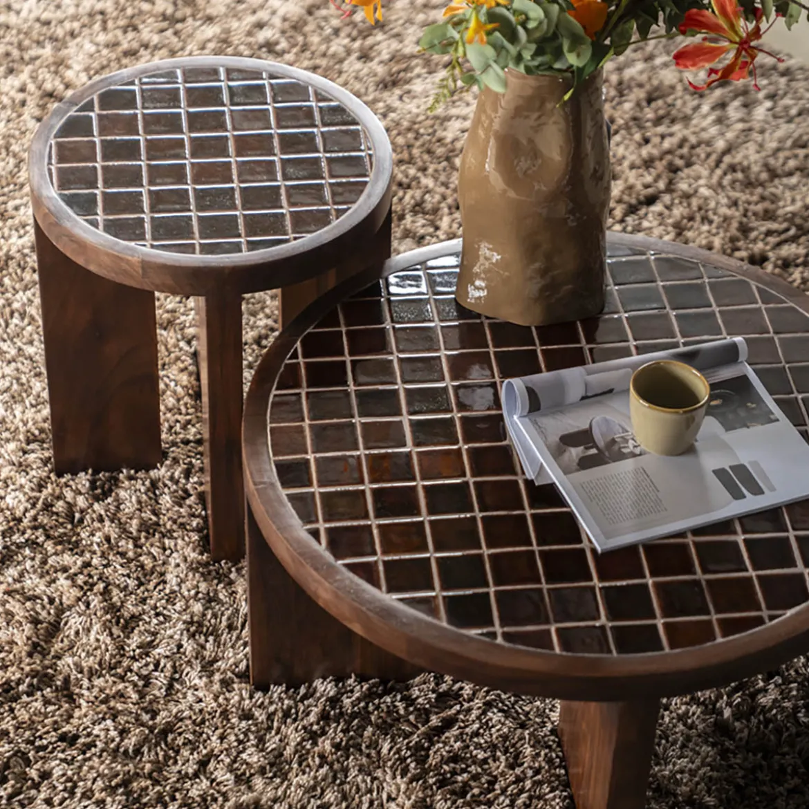 Bijzettafel hout met tegeltjes - By-Boo TiledUp