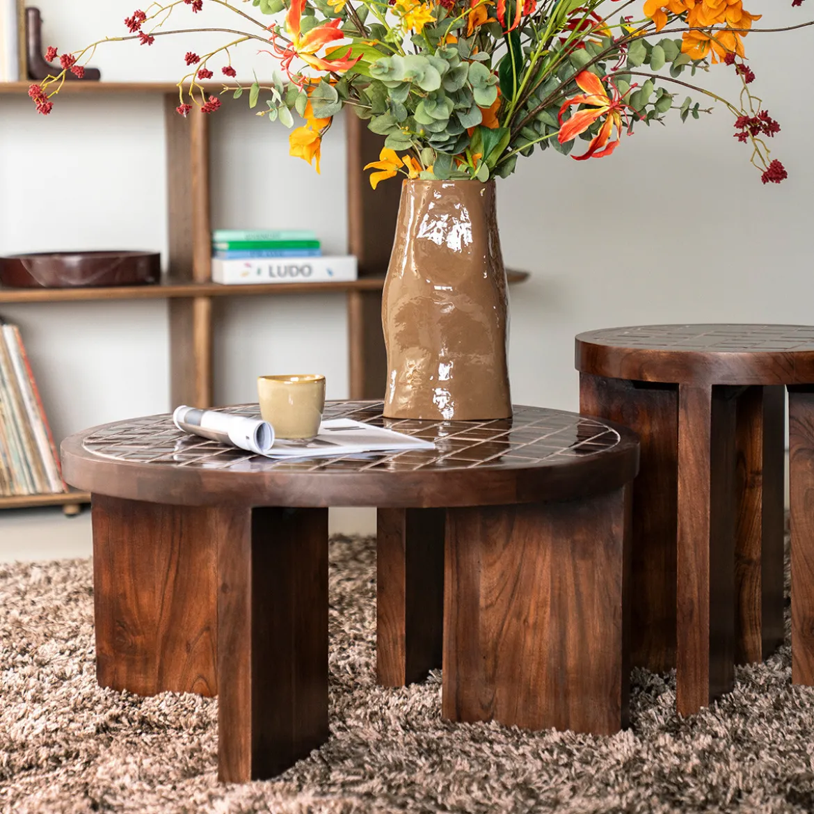 Bijzettafel hout met tegeltjes - By-Boo TiledUp
