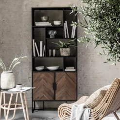 Boekenkast zwart teak met visgraat - DTP Home Criss Cross