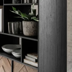 Boekenkast zwart teak met visgraat - DTP Home Criss Cross