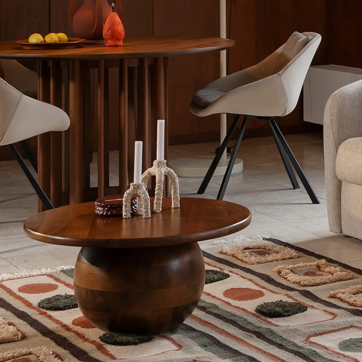 Bolvorm salontafel van hout - Dutchbone Oblivian
