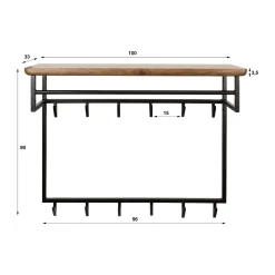 Bronze kapstok met acaciahout hoog - Santa Edge Curve