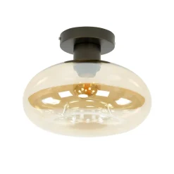 Bronze plafondlamp met rond beige glas - Santa Soll
