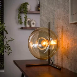 Bronze tafellamp met rond beige glas - Santa Soll