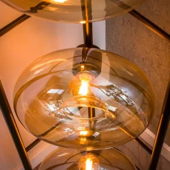 Bronze vloerlamp met rond beige glas - Santa Soll