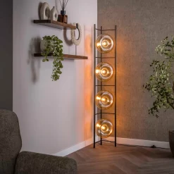 Bronze vloerlamp met rond beige glas - Santa Soll