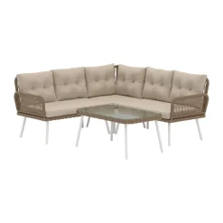 Bruine loungeset hoekbank met tafel - Lavis Ibiza