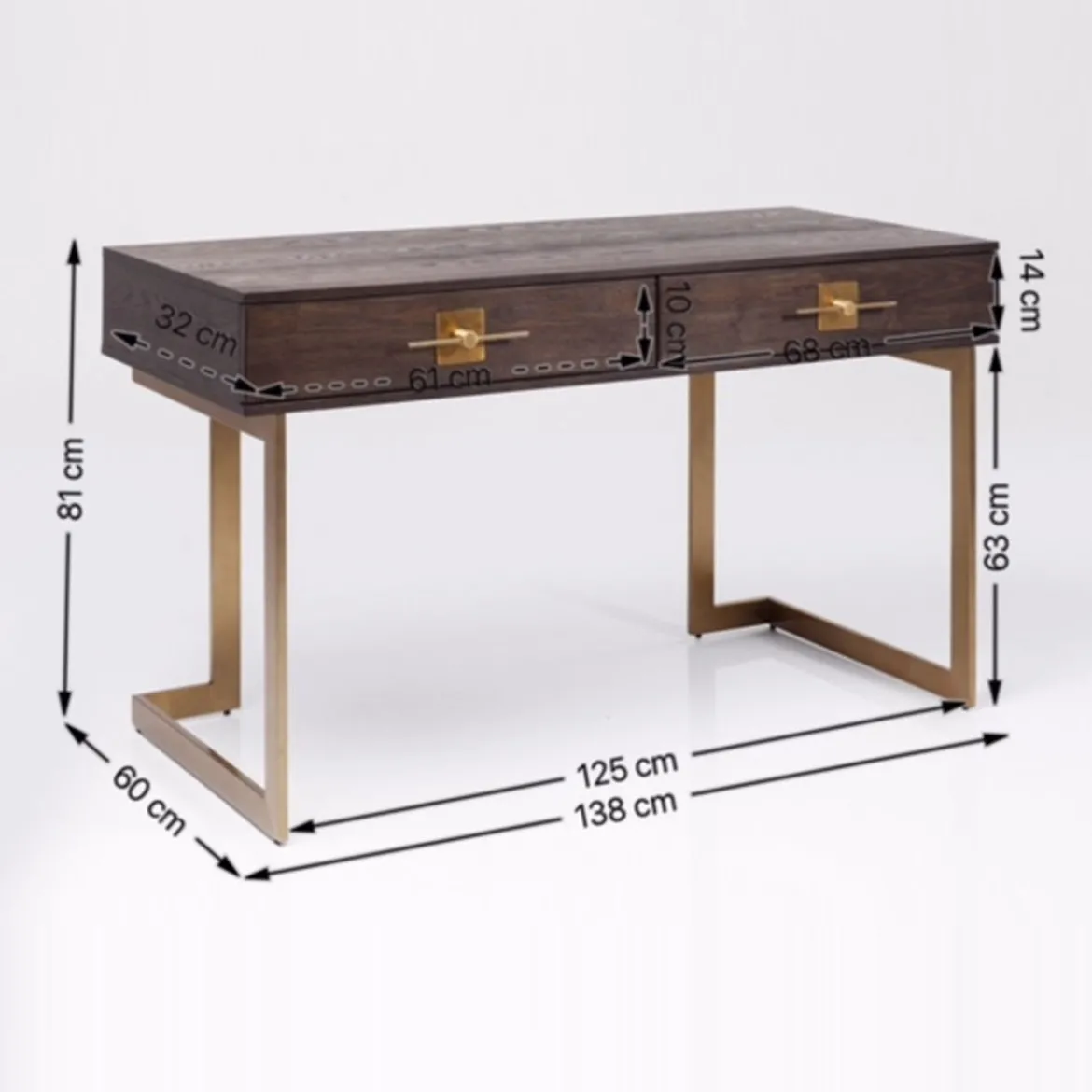 Bureau donker hout met messing - Kare Design Osaka