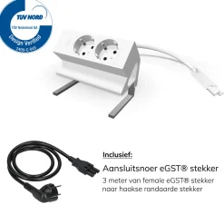 Bureau stekkerdoos Wit 2x 230V + eGST® snoer 3m - Lavis Power Desk Up® 2.0