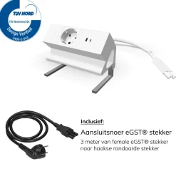 Bureau stekkerdoos Wit 1x 230V, 1x USB-A, 1x USB-C + eGST® snoer 3m - Lavis Power Desk Up® 2.0