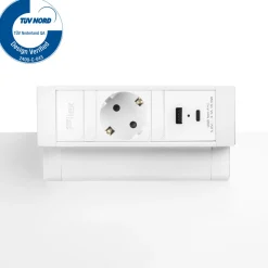 Bureau stekkerdoos Wit 1x 230V, 1x USB-A, 1x USB-C + eGST® snoer 3m - Lavis Power Desk Up® 2.0