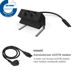 Bureau stekkerdoos zwart 2x 230V + eGST® snoer 3m - Lavis Power Desk Up® 2.0