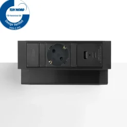 Bureau stekkerdoos zwart 1x 230V, 1x USB-A, 1x USB-C + eGST® snoer 3m - Lavis Power Desk Up® 2.0