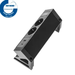 Bureau stekkerdoos zwart 2x 230V, 1x USB-A, 1x USB-C + eGST® snoer 3m - Lavis Power Desk Up® 2.0