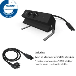 Bureau stekkerdoos zwart 2x 230V, 1x USB-A, 1x USB-C + eGST® snoer 3m - Lavis Power Desk Up® 2.0