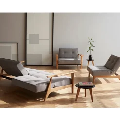 Design slaapbank met eiken armleuningen - Innovation Living Splitback Frej Natural