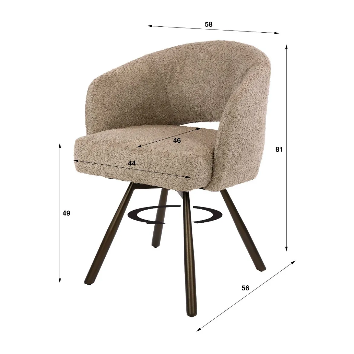 Draaibare eetkamerstoel boucle - Giani Salon Cross
