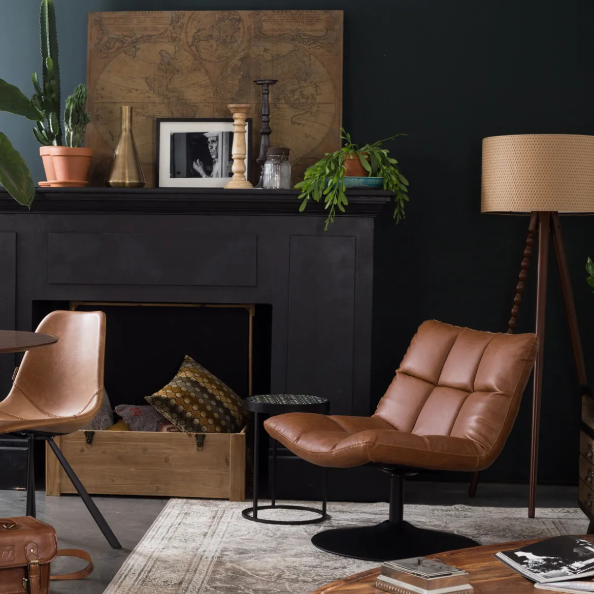 Draaifauteuil bruin leer - Dutchbone Bar Vintage
