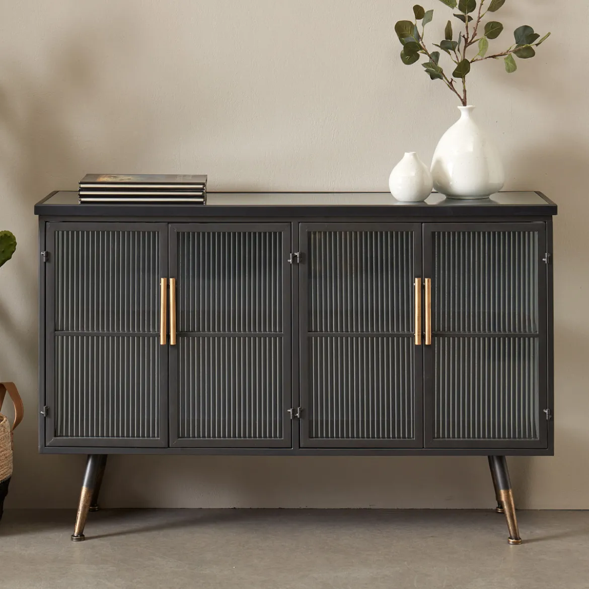 Dressoir zwart met ribbelglas - Kare Design Gomera