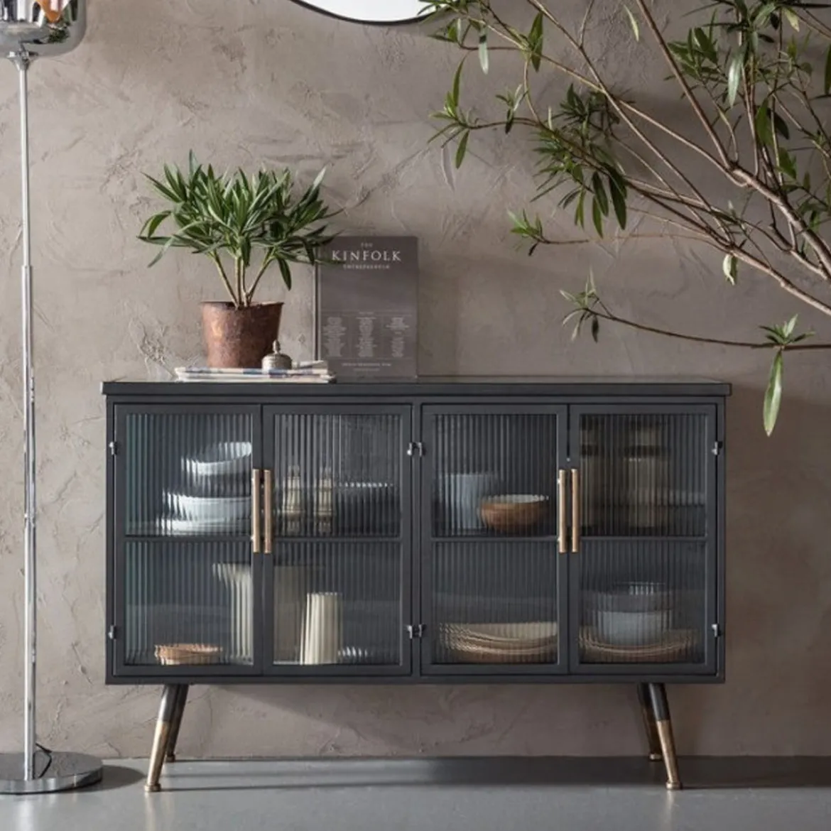 Dressoir zwart met ribbelglas - Kare Design Gomera