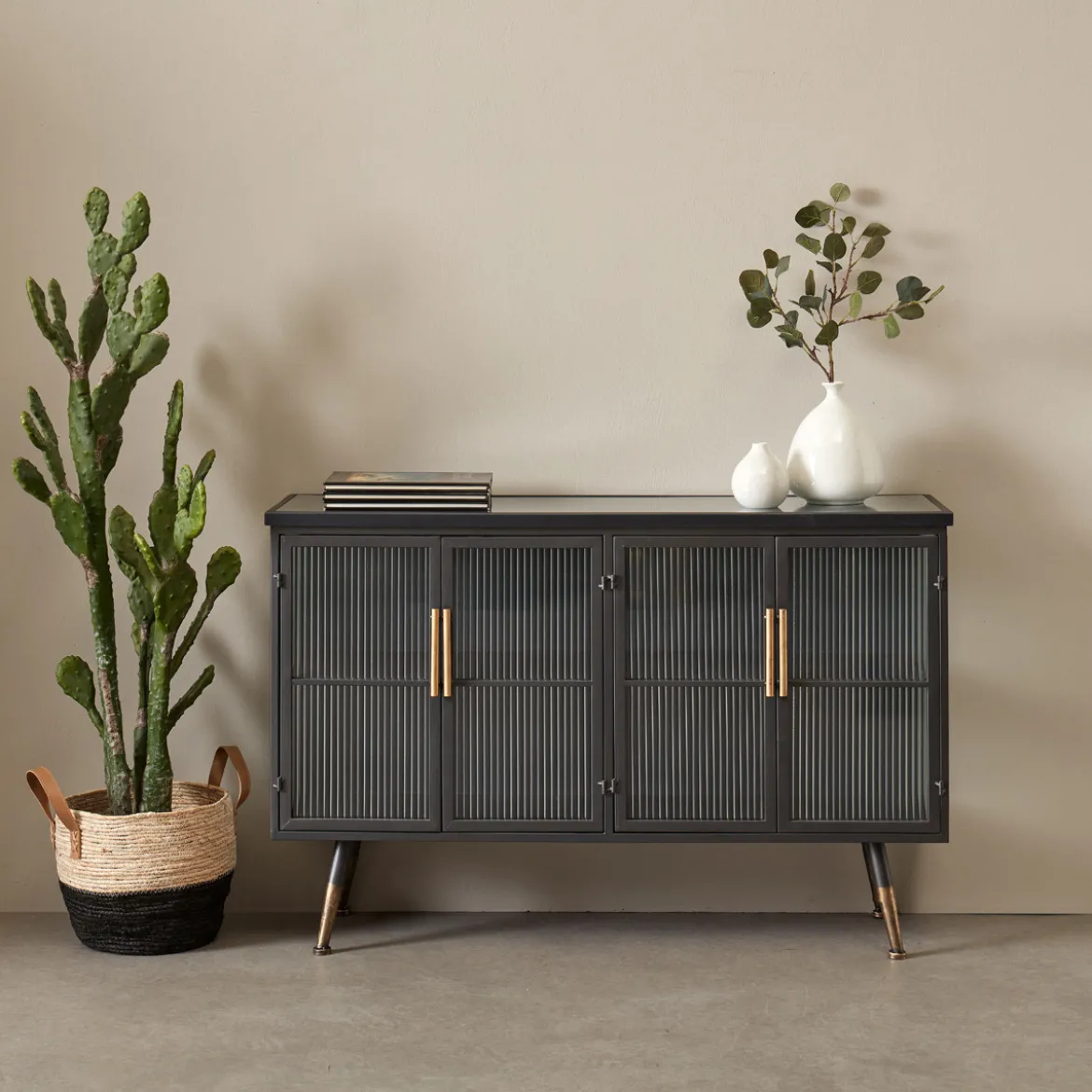 Dressoir zwart met ribbelglas - Kare Design Gomera