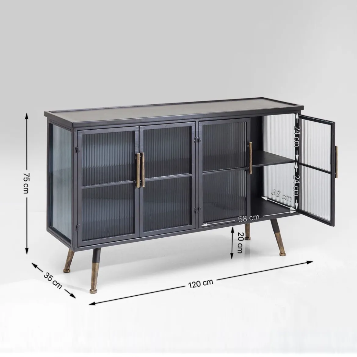 Dressoir zwart met ribbelglas - Kare Design Gomera