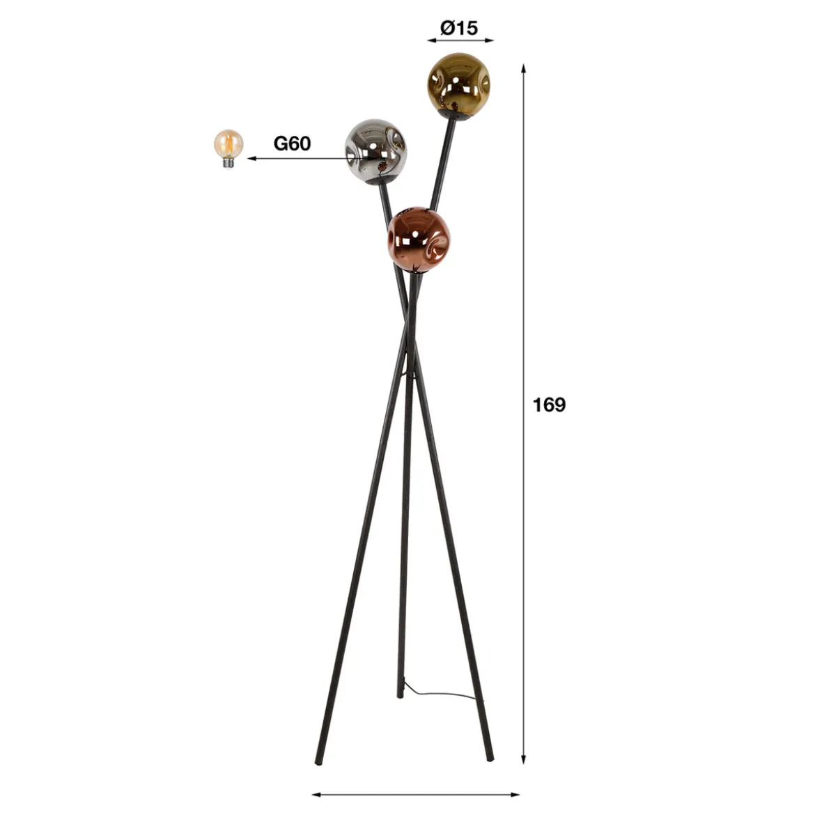 Driepoot vloerlamp gekleurd glas - Santa Molecule