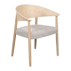 Eetkamerstoel gebogen hout met beige stof - Bodio Houston