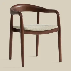 Eetkamerstoel walnoot hout met beige zitting - Bodio Sari