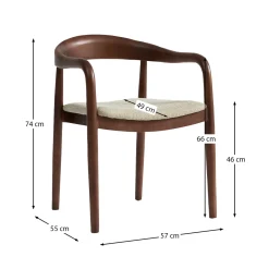 Eetkamerstoel walnoot hout met beige zitting - Bodio Sari