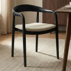 Eetkamerstoel zwart hout met creme zitting - Bodio Sari
