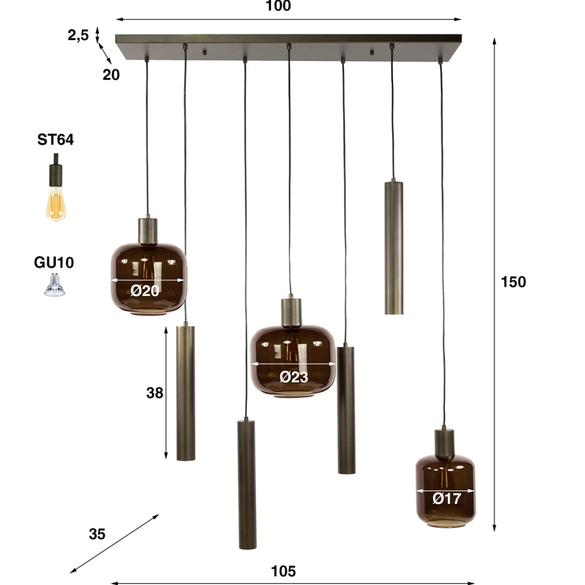 Eettafel hanglamp modern design - Santa Bronza