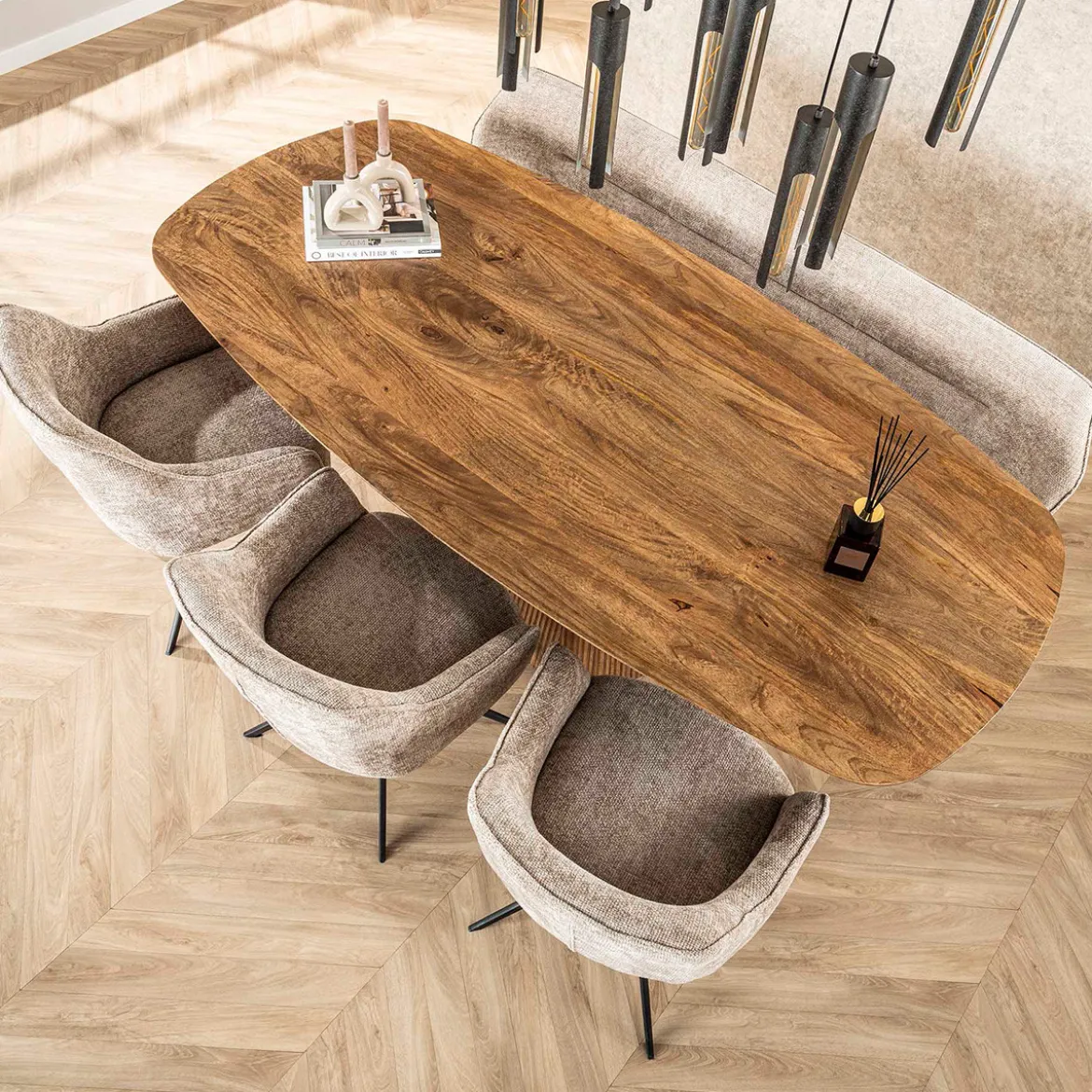 Eettafel hout met ribbelpoot - Giani Wave