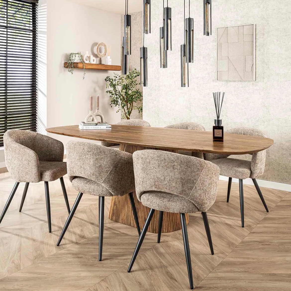 Eettafel hout met ribbelpoot - Giani Wave