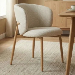 Eiken eetkamerstoel met ronde rug creme - Bodio Maeve