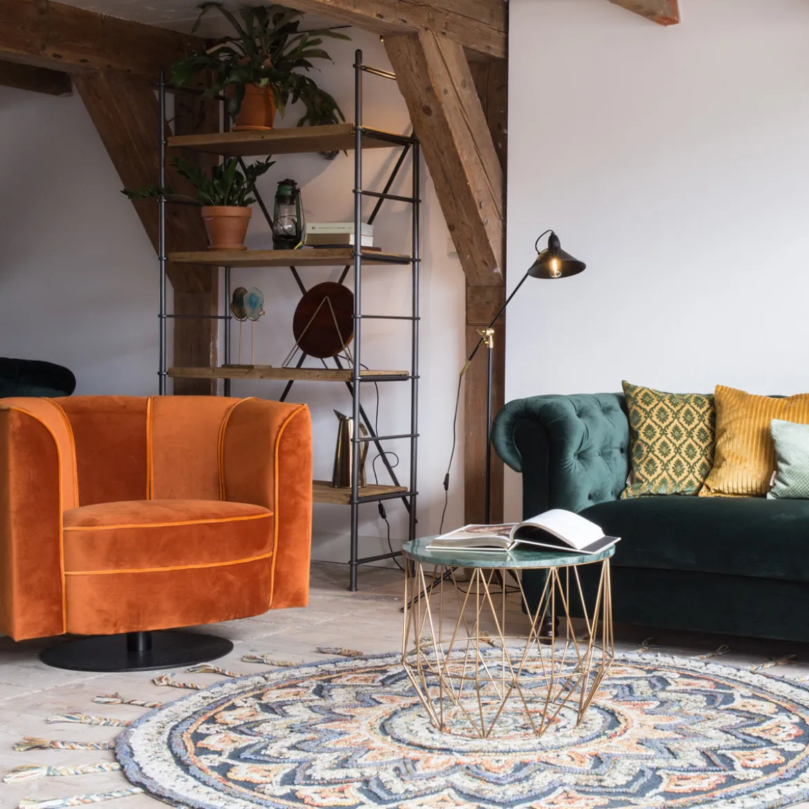 Fluwelen draaifauteuil - Dutchbone Flower