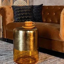 Gouden bijzettafel met glas - Dutchbone Cave