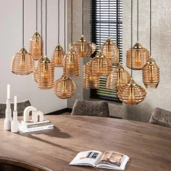 Grote eettafel hanglamp amber glas - Santa Rib Glass