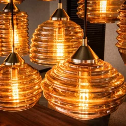Grote eettafel hanglamp amber glas - Santa Rib Glass