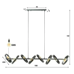 Grote hanglamp metalen ringen zwart - Santa Hover 8