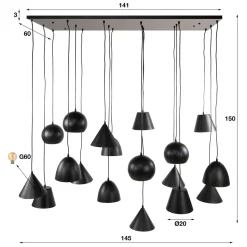 Grote hanglamp zwart metaal - Santa Mega 18L XXL