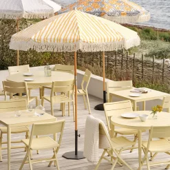 Grote parasol Ibiza stijl 256 cm geel - Brafab Gatsby Yellow Stripe