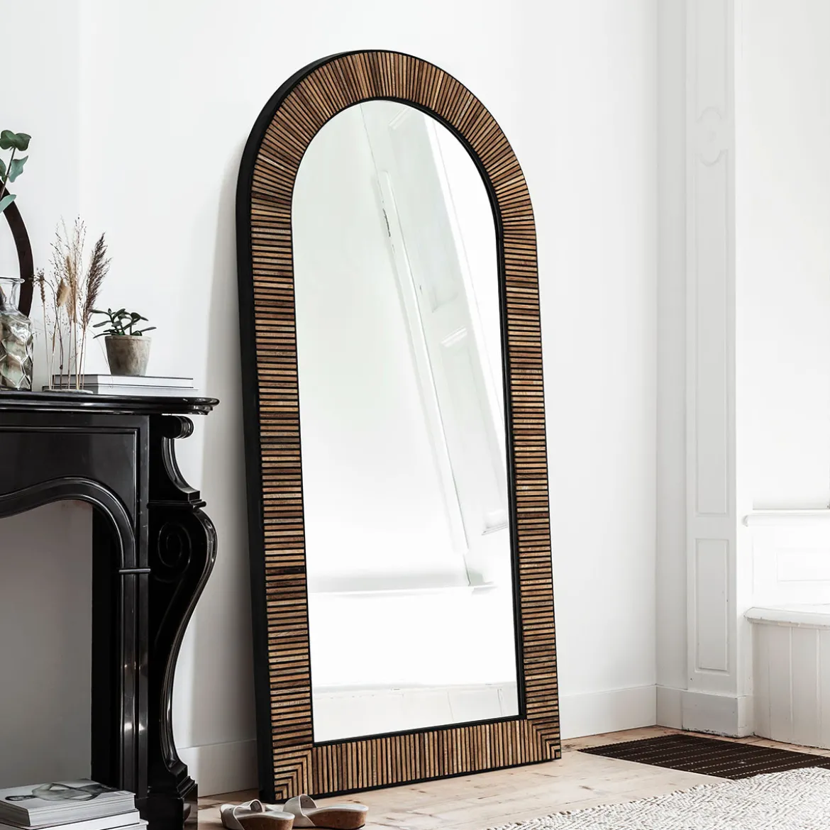 Grote spiegel boog teak hout - DTP Home Highlight Slats