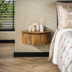 Hangend nachtkastje rond hout - Giani Wave Rond