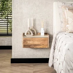 Hangend nachtkastje travertin en hout - Giani Nuovo